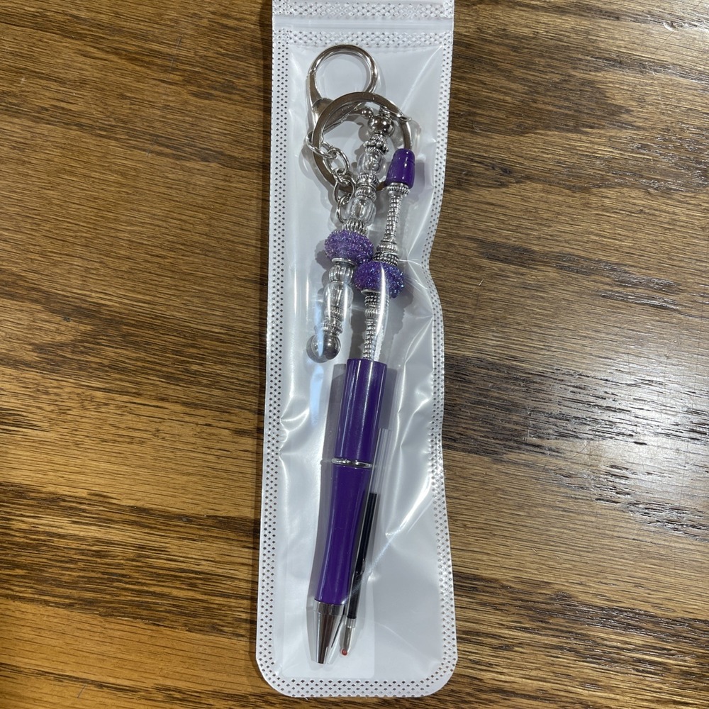 Decorated Multi Color Ink Pen + Refill & Matching Key Chain Beaded‎ Handmade NEW